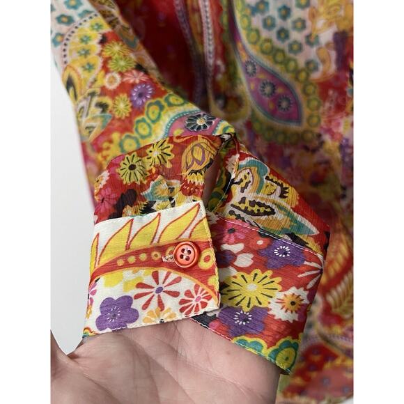 Soft Surroundings Women Tunic Blouse Top Sz M Multi Floral Boho Semi Sheer Artsy - Picture 6 of 8